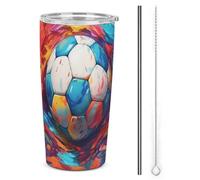 SMAZDFXX Tazza termica colorata da calcio con coperchio anti-perdita e cannuccia, ideale per l'uso quotidiano e in viaggio, 20 once