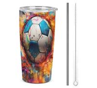 SMAZDFXX Tazza termica colorata FußBall con coperchio anti-perdita - Ideale per trasportare bevande calde e fredde 20 oz