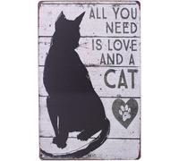 SMAZDFXX Tutto ciò di cui hai bisogno è amore e un gatto, cartello in metallo, poster d'arte vintage, da parete per la casa, 6x8 pollici
