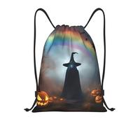 SMAZDFXX Zaino con coulisse, arcobaleno, per Halloween, fantasma, strega, cappello, ragni, zaino sportivo, sacco da palestra, per uomo e donna