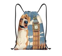 SMAZDFXX Zaino con coulisse Borsa sportiva da palestra Un cane seduto accanto a un edificio e il Big Ben Borse con coulisse per palestra Sport Yoga Viaggio Piccolo