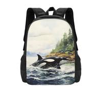 SMAZDFXX Zaino per laptop 3D per uomo e donna, Orca Ocean Coastline, grande borsa per computer da college, zaino da esterno resistente, 17 pollici, casual