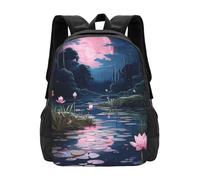 SMAZDFXX Zaino per laptop 3D per uomo e donna Water Lily Moonlight, grande borsa per computer da college, zaino da trekking, resistente, 17 pollici, casual