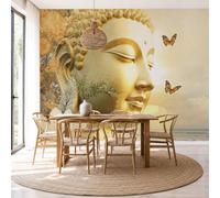 SMBHIAON 3D Carta Da Parati Lusso Discreto E Zen, Volto Buddha Dorato Farfalla Carta Da Parati Panoramica Per Soggiorno, Camera Dei Bambini, Decorazione Da Parete 250L×175A Cm