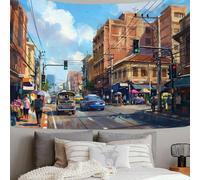 SMBHIAON Arazzo Con Scena Strada Della Città Bangkok, Decorazione Murale,Telo Da Parete,Edifici Automobili Pedoni, Tappezzeria Estetica Per Camera Da Letto, Dormitorio,200 X 150 Cm,Arancia