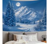 SMBHIAON Arazzo Da Parete Montagne Chiaro Luna Foresta Cedri 150L X 100L Cm Arazzo Grande Paesaggio Invernale Blu Arazzi Morbido Decorazione Per Camera Da Letto Soggiorno, Dormitorio