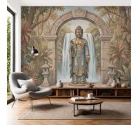 SMBHIAON Carta Da Parati Buddha In Pie Arco Pietra Cascata, 300L×210A Cm Carta Da Parati Con Zen Tropicale Per Mobili,Camera Da Letto,Soggiorno,Bagno,Cucina