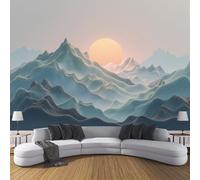 SMBHIAON Carta Da Parati Fotografica 3D Effetto Montagne Illustrazione Del Tramonto - Dipinto Paesaggio Astratto Carta Per Pareti Soggiorno Camera Da Letto Sala Fotomurali (350L × 256A cm)