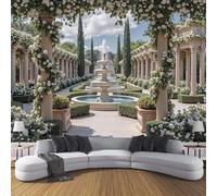 SMBHIAON Carta Da Parati Fotografica Paesaggio Fiori Design Colonnato, Paesaggio Da Giardino Classico Murales Fotografici, Carta Da Parati Per Soggiorno 200L × 140A cm, Verde