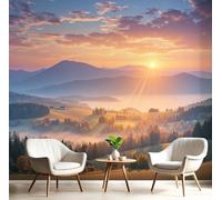 SMBHIAON Carta Da Parati Fotografica Paesaggio Foresta Nebbiosa Naturale, Paesaggio Dell'Alba Murales Fotografici, Carta Da Parati Per Soggiorno 300L × 210A cm, Arancia