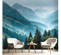 SMBHIAON Carta Da Parati Fotografica Paesaggio Vista Panoramica Delle Montagne Coperte Nuvole E Nebbia, Paesaggio Naturale Murales Fotografici, Carta Da Parati Per Soggiorno 450L × 315A cm, Blu-Verde