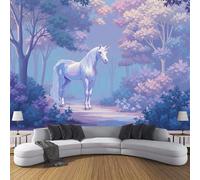 SMBHIAON Carta Da Parati Illustrazione Della Foresta Dei Sogni,350L × 256A cm Fotomurali In Seta Animale Modello Cavallo 3D Decorazione Da Muro Xxl Poster Gigante Design Per Ufficio Tv Sfondo - Viola