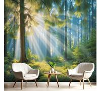 SMBHIAON Carta Da Parati Paesaggio Forestale,450L × 315A cm Fotomurali In Seta Luce Solare Ombre Sugli Alberi 3D Decorazione Da Muro Xxl Poster Gigante Design Per Ufficio Tv Sfondo - Verde Smeraldo