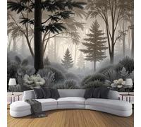 SMBHIAON Carta Da Parati Paesaggio Forestale Misterioso,200L × 140A cm Fotomurali In Seta Design Piante Felce Fitta 3D Decorazione Da Muro Xxl Poster Gigante Design Per Ufficio Tv Sfondo - Grigio
