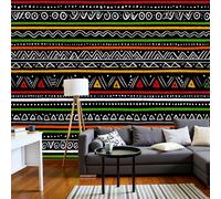 SMBHIAON Carta Da Parati Panoramica Modelli Geometrici Complessi 450L×315Acm, Verde Murales In Seta - Stile Etnico Tribale Poster Decor Da Parete Per Soggiorno Ufficio Corridoio Muro Di Sfondo