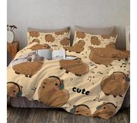 SMBHIAON Copripiumino Design Del Simbolo Musicale 240X220Cm Set Di Biancheria Da Letto Per Bambini Copripiumino Simpatico Capibara In Microfibra + 2 Federe 50×80 Cm(Marrone)