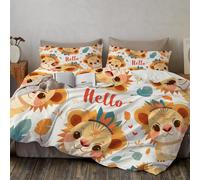 SMBHIAON Copripiumino Stile Cartone Animato 240X220Cm Set Di Biancheria Da Letto Per Bambini Copripiumino Motivo Di Leone Carino In Microfibra + 2 Federe 50×80 Cm(Arancia)