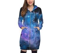 SMBHIAON Felpa con Zip Donna Lunga Oversize - Regolabile Giacca Invernale Manica Lunga con Tasche, Stampa Moda Scena della Nebulosa Cosmica, Taglie Forti S-5Xl, Comoda per Autunno E Inverno