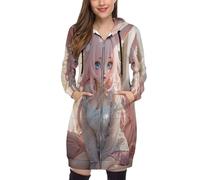 SMBHIAON Felpa Donna con Zip E Cappuccio Capelli Rosa Ragazza con Orecchie da Gatto Tasche Taglie Forti Felpa Zip Cerniera Comode Stile Anime Hoodie Hoodie Donna Oversize Vintage Lunga Streetwear