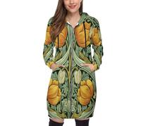 SMBHIAON Felpa Donna con Zip E Cappuccio Tulipani Design di Edera Tasche Taglie Forti Felpa Zip Cerniera Comode Stile Artistico Vintage Hoodie Hoodie Donna Oversize Vintage Lunga Streetwear