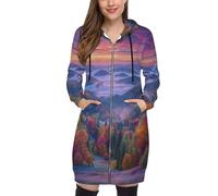 SMBHIAON Hoodie Donna Oversize Vintage Lunga Streetwear Tasche Alba nella Valle Taglie Forti Felpa Zip Cerniera Comode Hoodie Leggera Trekking Felpe Giacca Giubbino con Cappuccio,Viola