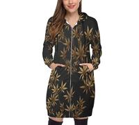 SMBHIAON Hoodie Donna Oversize Vintage Lunga Streetwear Tasche Motivo A Foglia di bambù Taglie Forti Felpa Zip Cerniera Comode Hoodie Leggera Trekking Felpe Giacca Giubbino con Cappuccio,Nero