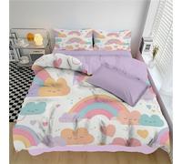 SMBHIAON Set Biancheria Da Letto,Copripiumino 260X240Cm Con 2 Federe 50X80Cm, Copripiumino Stile Cartone Animato Carino Copri Piumino In Microfibra,Stampato In Design Arcobaleno E Nuvole