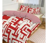 SMBHIAON Set Copripiumino Lettera F Rossa,Copripiumino Set Matrimoniale 240X220Cm Geometria Astratta Con 2 Federa 50X75 Cm,Traspirante In Double Face Biancheria Da Letto Camera Da Letto