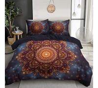 SMBHIAON Set Copripiumino Matrimoniale Copripiumino 3 Pezzi In Microfibra Con Mandala Arancione,Fiori Geometrici Astratti Comprendente 1 Copripiuminos 260X240Cm+2 Federe,Oro