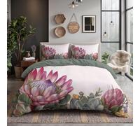 SMBHIAON Set Copripiumino Matrimoniale Protea Reale Piante Succulente, 1 X Copripiumino 200X200Cm E 2 X Federe 50X80 Cm Completo Sacco Parure Letto Piante Tropicali Sudafrica Microfibra Rosa