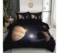 SMBHIAON Set Copripiumino Separare Arancia Con Giove E Saturno Nello Spazio, In Microfibra (1 Copripiumino, 2 Federe Per Cuscino), Biancheria Da Letto 260X240Cm Con Cerniera Chiusura