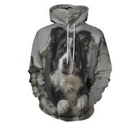 SMBHIAON Unisex Felpe con Cappuccio Divertente Simpatico Border Collie 3D Uomo Donna Maniche Lunghe Hoodies Pullover Casual Streetwear con Tasca per Abiti Autunno Inverno (Grigio Chiaro,4XL)