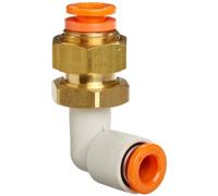 SMC KQ2LE07-00A Raccordo per tubo push-to-connect in PBT e ottone, paratia a gomito a 90 gradi, diametro esterno tubo 0,6 cm x 1,4 cm-18 UNF maschio (confezione da 10)