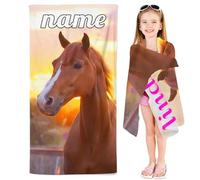 SMchwbc Asciugamano Cavallo Telo Bagno per Bambini con Nome, Telo Mare Telo Mare per Bambini Personalizzato 140x70 cm, Telo Mare Microfibra Cavallo Grande 100x200 cm Bambini (1,80 x 150 cm)