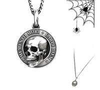SMchwbc Memento Mori Skull Pendant, Halloween Carpe Diem Skull Pendant, Ealistic Festive Necklace 3D Effect Silver Skull, Halloween Memento Mori Skull Pendant Titanium Steel Jewelry Pendant, tessuto