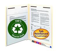 Smead 100% Recycled End Tab Fastener File Folder, Shelf-Master Reinforced Straight-Cut Tab, 2 Fasteners, Letter Size, Manila, 50 per scatola (34160)