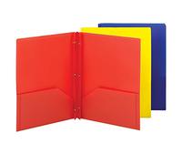 Smead Cartella a due tasche in polietilene, chiusura a tre fori, formato lettera, colori assortiti: rosso, blu, giallo, 3 per confezione (87738)