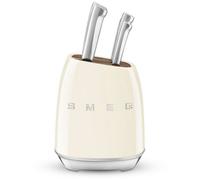 Smeg, Ceppo di Coltelli KBSF02CR, 6 Coltelli Inclusi in Acciaio Inox, Corpo del Ceppo in Acciaio Inox e Alloggio Coltelli in Legno di Acacia, Crema