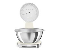 Smeg, Bilancia da Cucina Digitale e Analogica KSF01CRWW, Ciotola in Acciao Inox 1,8L Removibile, Quattro Unità di Misura g/ml e lb.oz/fl.oz, con Funzione Tara, Portata Massima 5kg, Crema