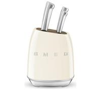 Smeg, Ceppo di Coltelli KBSF02CR, 6 Coltelli Inclusi in Acciaio Inox, Corpo del Ceppo in Acciaio Inox e Alloggio Coltelli in Legno di Acacia, Crema