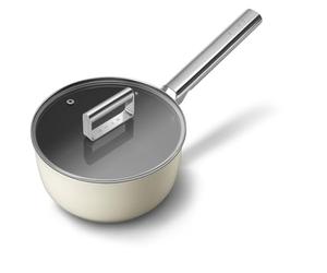 Smeg, Casseruola a un Manico Antiaderente CKFS2011CRM con Coperchio Incluso, Diametro 20 cm, Manico in Acciaio Inossidabile, per Tutti i Piani Cottura, Fino a 250° in Forno, Capacità 2,8L, Panna
