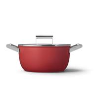 Smeg, Casseruola Antiaderente CKFC2411RDM con Coperchio Incluso, Diametro 24 cm, Maniglie Laterali in Acciaio Inox, Per Tutti i Piani Cottura, Fino a 250° in Forno, Capacità 4,6L, Rosso