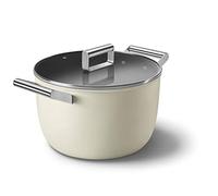 Smeg, Casseruola Antiaderente CKFC2611CRM con Coperchio Incluso, Diametro 26 cm, Maniglie Laterali in Acciaio Inox, Per Tutti i Piani Cottura, Fino a 250° in Forno, Capacità 7,7L, Panna