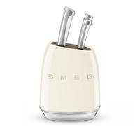 Smeg, Ceppo di Coltelli KBSF02CR, 6 Coltelli Inclusi in Acciaio Inox, Corpo del Ceppo in Acciaio Inox e Alloggio Coltelli in Legno di Acacia, Crema