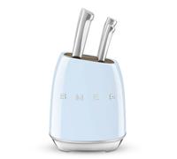 Smeg, Ceppo di Coltelli KBSF02PB, 6 Coltelli Inclusi in Acciaio Inox, Corpo del Ceppo in Acciaio Inox e Alloggio Coltelli in Legno di Acacia, Azzurro