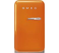 Smeg, FAB5LOR6 Frigorifero Minibar Vintage una porta, 34L, Cerniere a sinistra, Freddo statico, 2 ripiani regolabili, portabottiglie e illuminazione LED, H 72,5 cm, Arancione