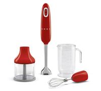 Smeg, Frullatore a Immersione HBF03RDEU, Funzione Turbo e Sistema di Taglio Flowblend, con Impugnatura Antiscivolo, Avvolgicavo Integrato, Accessori Inclusi, Potenza 700W, Rosso