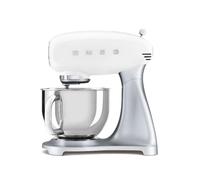 Smeg, Impastatrice Planetaria SMF04WHEU, 10 Livelli di Velocità, Funzione Smooth Start e Steady Mix, Ciotola da 4,8 L, Sicurezza Blocco Motore, Inclusi 2 Fruste e Gancio Impastatore, 800 W, Bianco
