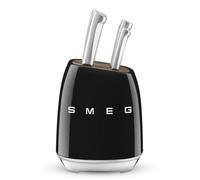 Smeg, Ceppo di Coltelli KBSF02BL, 6 Coltelli Inclusi in Acciaio Inox, Corpo del Ceppo in Acciaio Inox e Alloggio Coltelli in Legno di Acacia, Nero