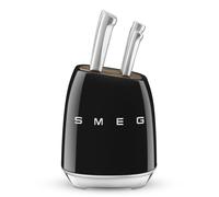 Smeg, Ceppo di Coltelli KBSF02BL, 6 Coltelli Inclusi in Acciaio Inox, Corpo del Ceppo in Acciaio Inox e Alloggio Coltelli in Legno di Acacia, Nero
